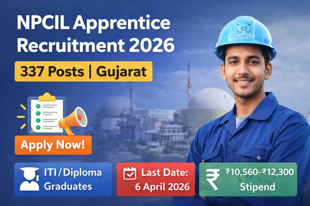 growinjob's tweet image. 🚀 NPCIL Apprentice Recruitment 2026 – 337 Posts Open in Gujarat!

👉 Apply now: growinjob.com/npcil-apprenti…

#NPCIL #ApprenticeJobs #GovernmentJobs #PSUJobs #GujaratJobs #ITIJobs #FreshersJobs #JobAlert #GrowInJob