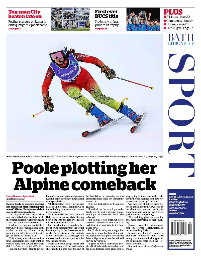 paulsconvey's tweet image. #Sport in this week's Bath Chronicle: @HesterViSkier plotting comeback after #Paralympics debut; @BathRugby stars return in derby demolition; ten-man @BathCity_FC suffer midweek defeat, Wilson breaks scoring record; @TeamBathAC shine at #BathHalf; @TeamBathNetball late defeat 1/3