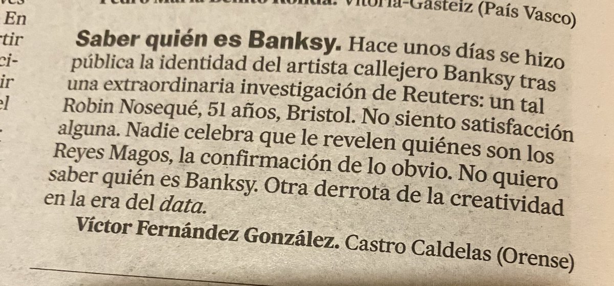 Íbamos con el Zorro y con el pirata Roberts. Nunca quisimos saber sus verdaderas identidades. Certera carta al director en <a href="/elpais_espana/">EL PAÍS España</a> de hoy