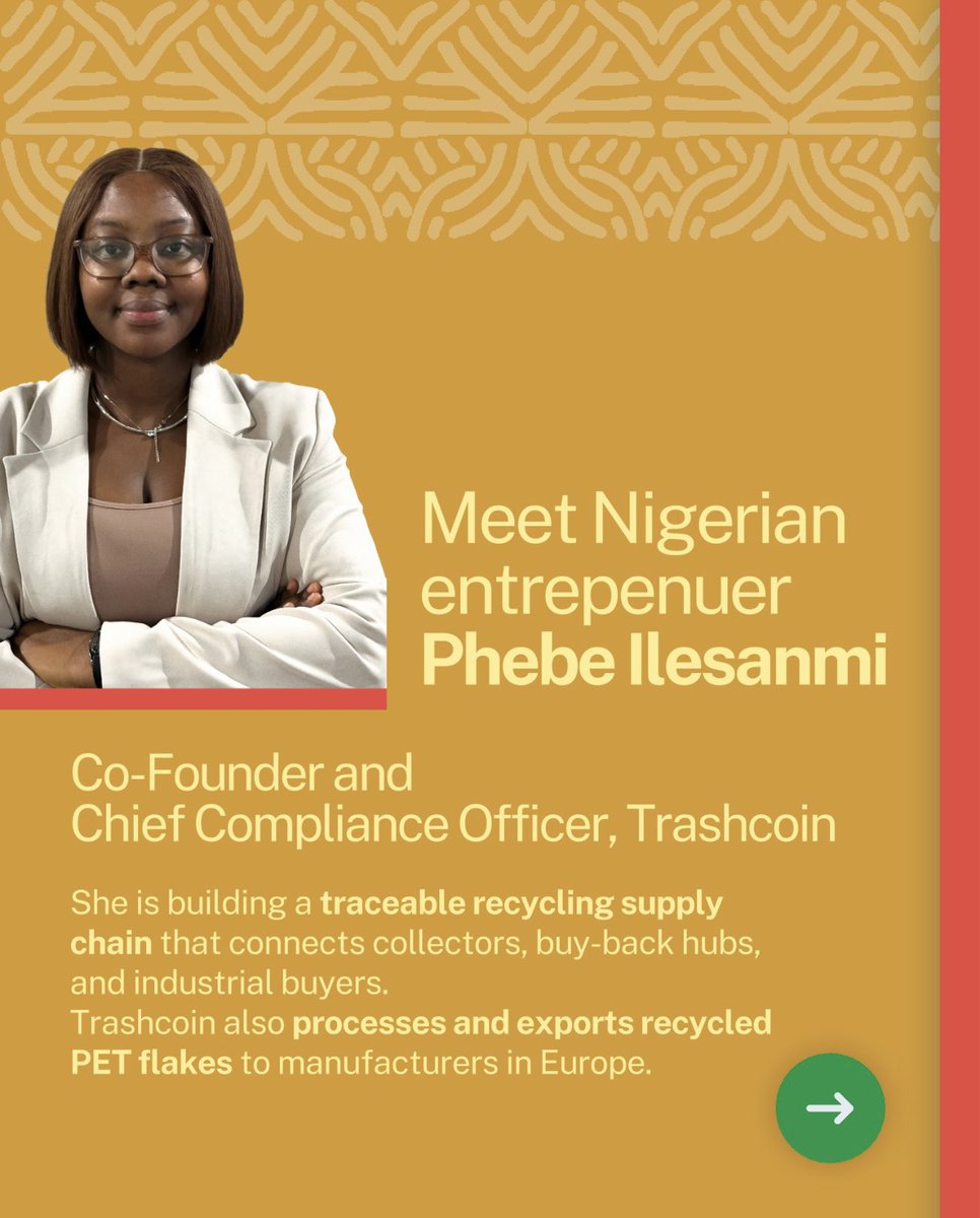 Phebeola_'s tweet photo. Grateful to @ITC_SheTrades for the spotlight 🙏🏽
Excited to present Trashcoin in Yaoundé 🇨🇲 at the SheTrades Innovation Festival.
Turning waste into economic value across Africa. https://t.co/7PmZGiVYN3