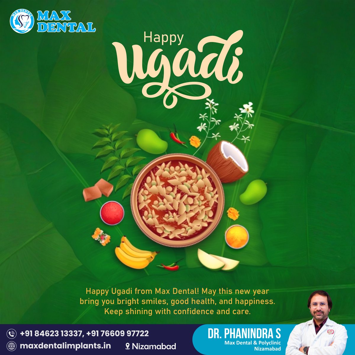 SAIMAXDENTAL1's tweet photo. 🌸✨ Ugadi Wishes from Max Dental Clinic ✨🌸

This Ugadi, welcome new beginnings with a bright smile! May your year be filled with happiness, health, &amp; confident smiles. Stay blessed &amp; keep smiling always! 😊

#Ugadi2026 #HappyUgadi #drphanindra_max_dental #nizamabad #Telangana https://t.co/XM2edB3dlK