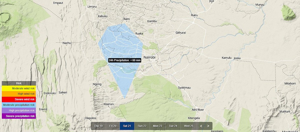 MaithyaVilivu's tweet image. The Swiss AI multi-model ensemble affirms German DWD ICON model's earlier prediction of heavy rains in #Nairobi . Both agree that over 60mm may fall in the city &amp;amp; it's environs within 24hrs from Friday evening into the night. The ICON model is more precise with timing, showing