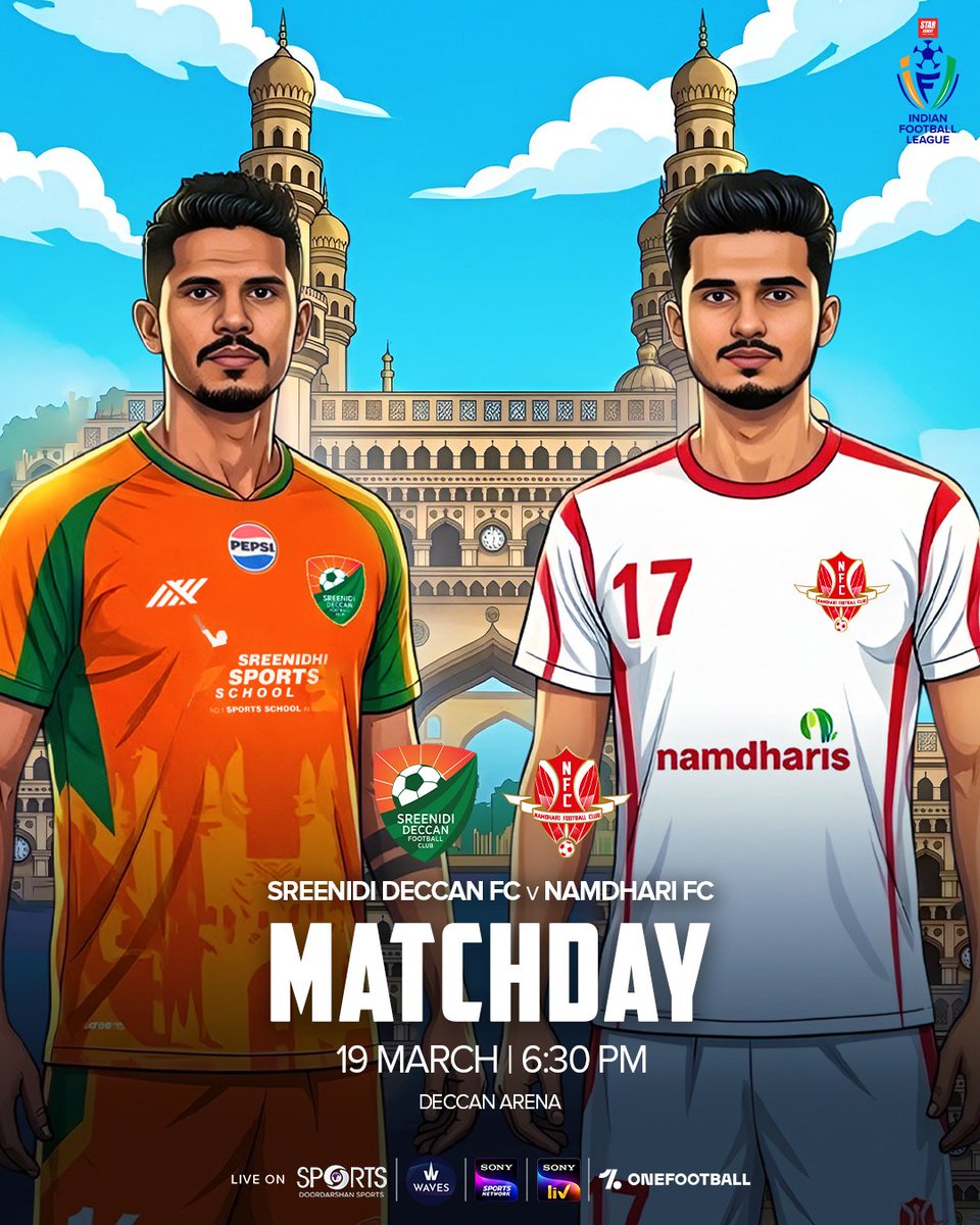 IndFtblLeague's tweet photo. The #StarCementIFL has arrived in the City of Pearls 🦪 where @sreenidideccan host @Namdhari_sports 🤩

⏰ 6:30 PM
🏟️ Deccan Arena, Hyderabad
📺 @ddsportschannel &amp; @SonySportsNetwk
💻 @WAVES_OTT &amp; @SonyLIV
🌎 @OneFootball

#IndianFootballLeague 🏆 #IndianFootball ⚽ #SDECNAM https://t.co/liC9Hfk3Kn
