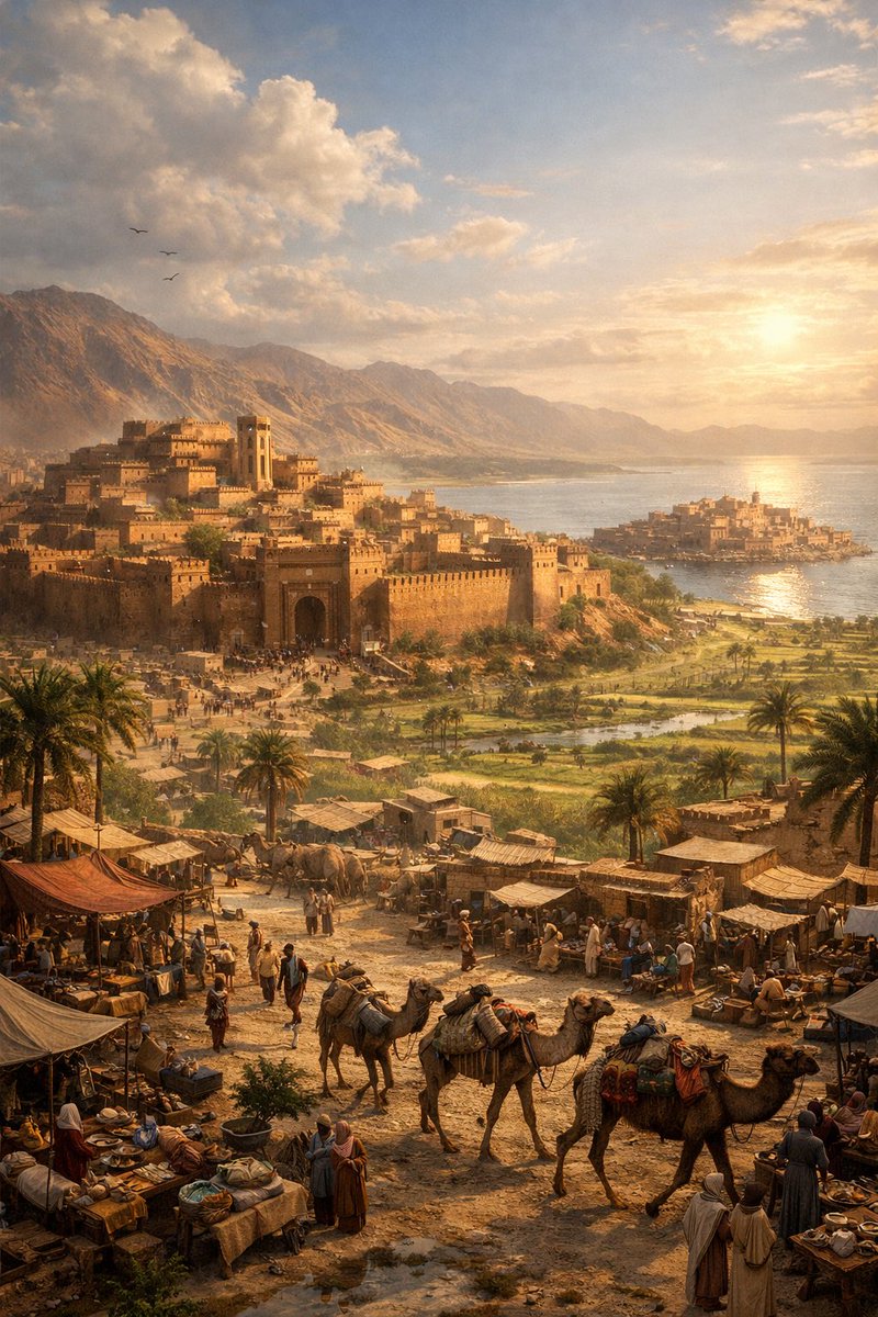 Eliecashmere's tweet image. 🏙️🔥 Before destruction, Sodom and Gomorrah were thriving cities near the Dead Sea—rich, fortified, and full of trade. Beauty and prosperity masked deep moral decline, until sudden fire changed history forever.  
#SodomAndGomorrah #BiblicalHistory #LostCities #AncientWorld