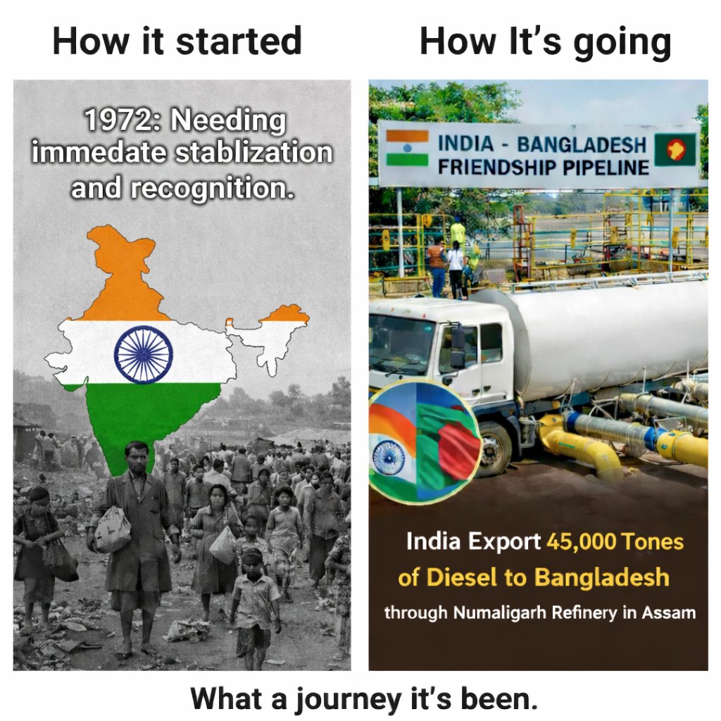 Jannat185436's tweet photo. A true act of friendship in action! India’s support for Bangladesh with 5,000 metric tons of diesel showcases the strength of our bond.
#IndoBanglaTreatyofFriendship #UnbreakableLiberationBond #UnityForGrowth #NeighboursFirst https://t.co/cVBoXsjHEq