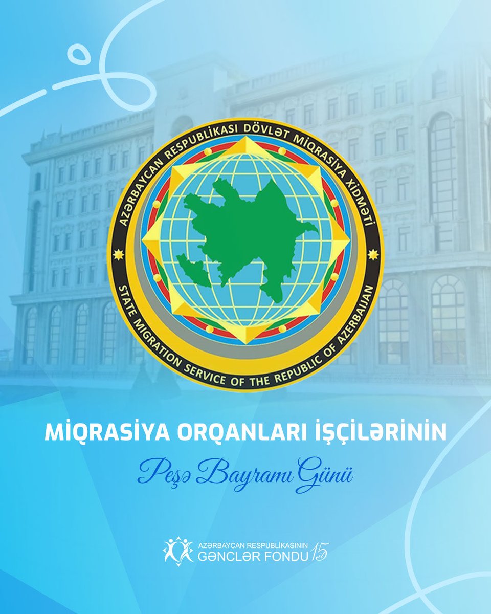 Youthfund_Az's tweet image. Miqrasiya sahəsində dövlət siyasətinin həyata keçirilməsində əməyi olan bütün miqrasiya orqanları işçilərini peşə bayramları münasibətilə təbrik edir, onlara fəaliyyətlərində uğurlar arzulayırıq!

#AzGF