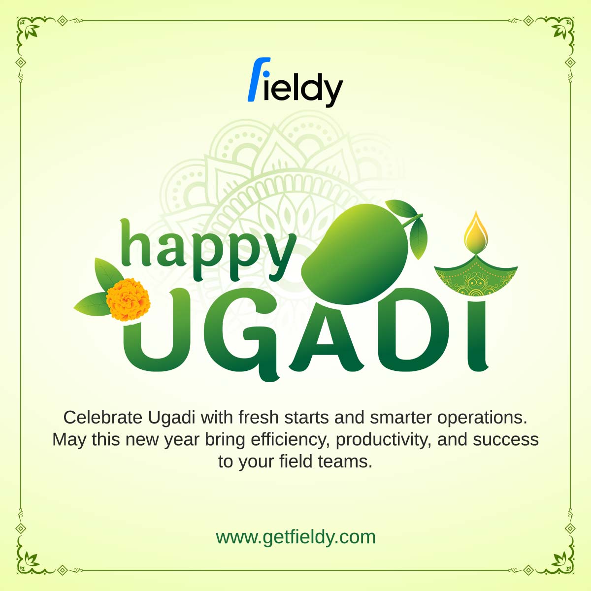 fieldy_software's tweet photo. Step into this Ugadi with efficiency and productivity. Empower your field teams and drive success like never before. 🌱

#HappyUgadi #Fieldy #FieldService #Productivity #BusinessSuccess https://t.co/WDsTLVssnF