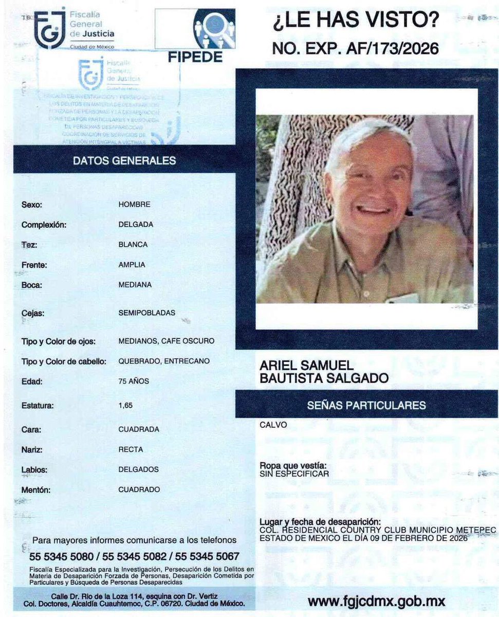 Ayúdanos a compartir 🙏🏻 

Ariel Samuel Bautista Salgado desapareció en Metepec Edo. de México  el 9 de febrero del 2026.

Su familia lo espera de regreso en casa Cualquier información es importante.

Compartir si funciona 🙏🏻💜