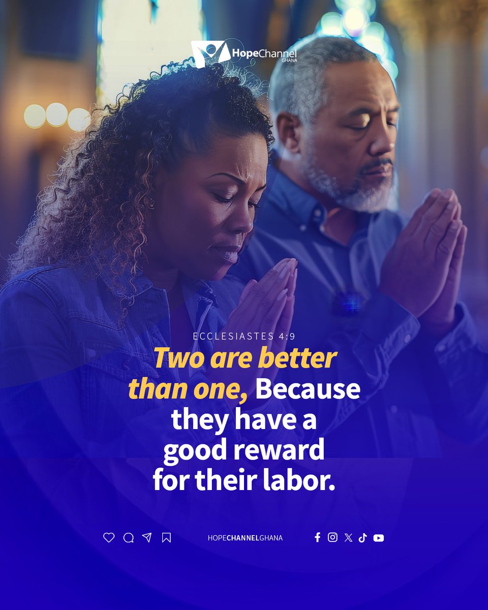 hopechannelgh's tweet image. Two are better than one, Because they have a good reward for their labor.
ECCLESIASTES 4:9

Follow us on : 
Instagram : instagram.com/hopetvghana?ig…
WhatsApp: whatsapp.com/channel/0029Va…

#HopeChannelGhana 
#HopeStartsHere
#ChangingLives