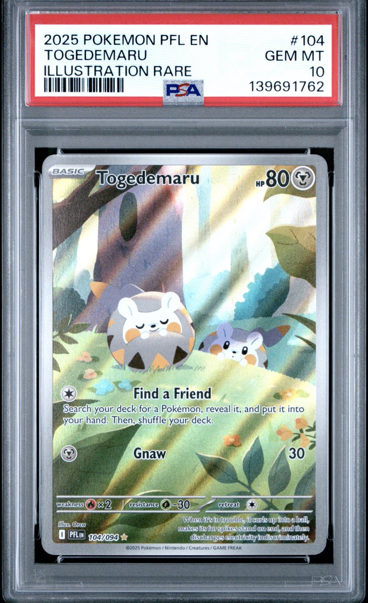 cheers_fren's tweet photo. FOR SALE: 2025 PSA 10 Illustration Rare Togedemaru #104/094👇make me an offer on: 

https://t.co/uLFUy7ryrR

#pokemon #pokemoncard #togedemaru #psa10 #illustrationrare #secretrare #magiceden #magicedencommunity https://t.co/mORAsUDb8S
