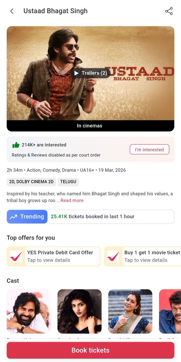 SupremePSPK's tweet image. 25K BMS hourly trend.

It will be excellent if it crosses 30K, beating the #OG peak of 28K. 🔥

#UstaadBhagatSingh