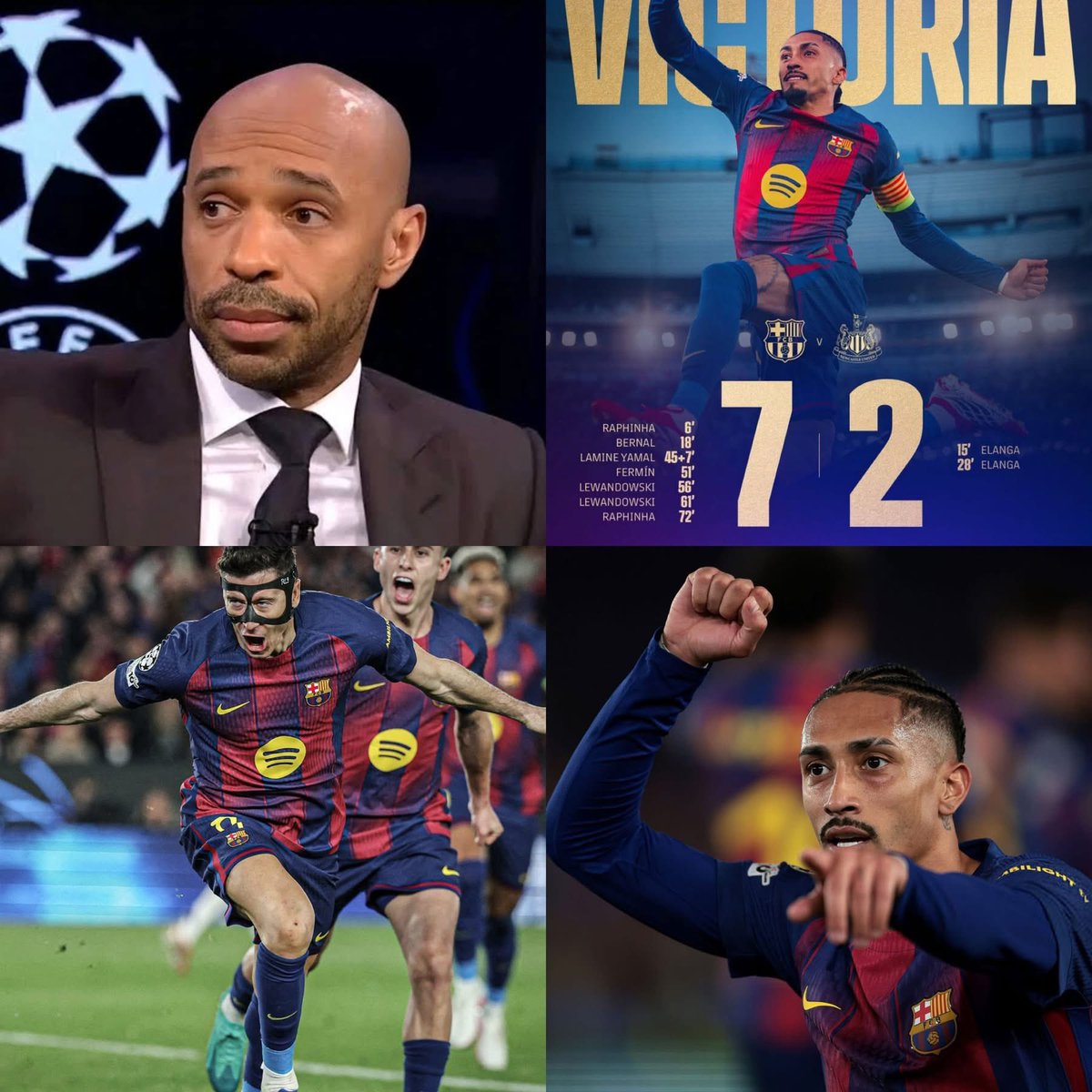 MrWills96's tweet photo. Terry Henry after Barcelona's seven-point victory over Newcastle and advancing to the Champions League quarter-finals: 🚨🚨🚨🎙🎙

🎙 "Congratulations Barcelona... What happened in England is not a win, it's a global earthquake! A historic weekend off against Newcastle... This is a night that goes down in history. “Which second half is this?!” A total transformation... A different personality... A killer decision. This is the real Barcelona... When he wants to, he does everything." 🤯❤

🎙 "Newcastle have completely collapsed in front of this attacking flow." Stopping Barcelona like that? It's almost impossible! "The difference is clear... 2nd half they played calm, patiently, and smart... The result was a horrific, irresistible offensive display. "This is Barcelona's face with Hansi Flick... When a team catches fire, leaves nothing behind. " Congratulations Barcelona ... Europe is beginning to feel danger.” 🤯❤🔥
