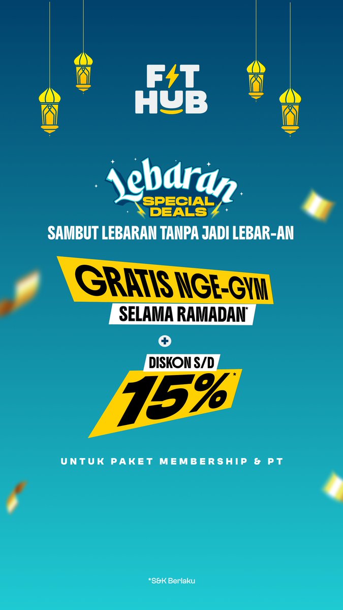 LEBARAN SPECIAL DEALS!!😍

GRATIS NGE-GYM SELAMA RAMADAN + DISKON HINGGA 15%🥳
PROMO TERBATAS😎

KLAIM DISINI SEKARANG👇
fithub.id/free-trial/v3/…