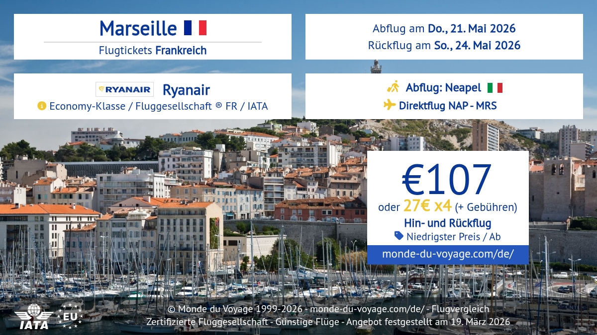 Monde_du_Voyage's tweet image. Ryanair Direktflug Neapel–Marseille FR nur 107€! ✈️ Günstiger Hin- und Rückflug ohne Zwischenstopp. Bequeme Zahlung in 3X oder 4X möglich. Top Angebot für Sparfüchse! 🔥 #Billigflug #Schnäppchen #LowCost #Reisen2026 #Flugdeal #Ryanair monde-du-voyage.com/de/frankreich/…