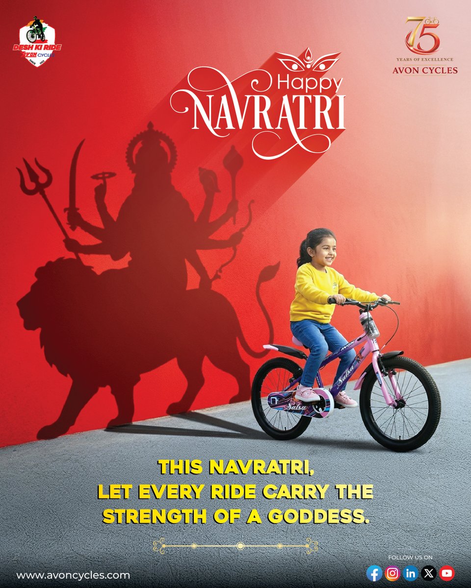 AvonCyclesIndia's tweet image. Ride with Shakti, ride with confidence 
This Navratri, let every little journey feel powerful and fearless. 

Happy Navratri 

#HappyNavratri #RideWithStrength #AvonCycles #FestiveVibes