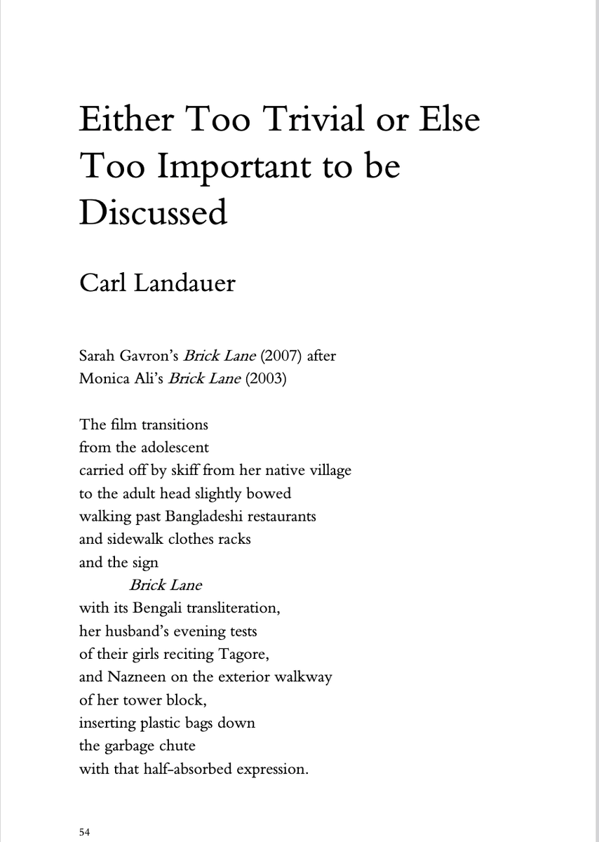 CarlLandauer's tweet photo. It’s a blast to see my poem, “Either Too Trivial or Else Too Important to be Discussed,” appear in LONDON (Great Cities vol 2). The poem, one of my refracted ekphrases, engages Monica Ali’s novel, “Brick Lane,” and its film adaptation by Sarah Gavron. https://t.co/GI6KSbfVGG