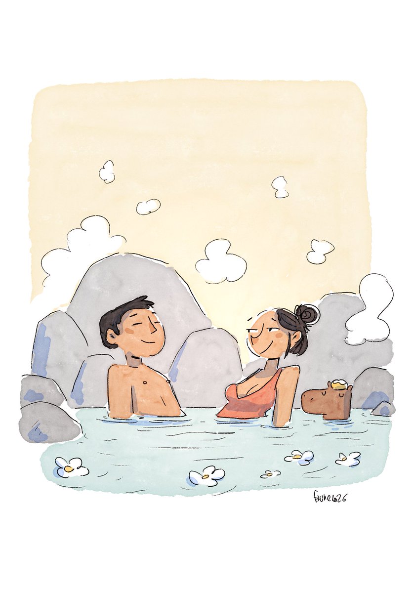 thefaune1's tweet photo. Cute couple chilling in an onsen ✨️ (commission) https://t.co/Oo3S9UdYJQ