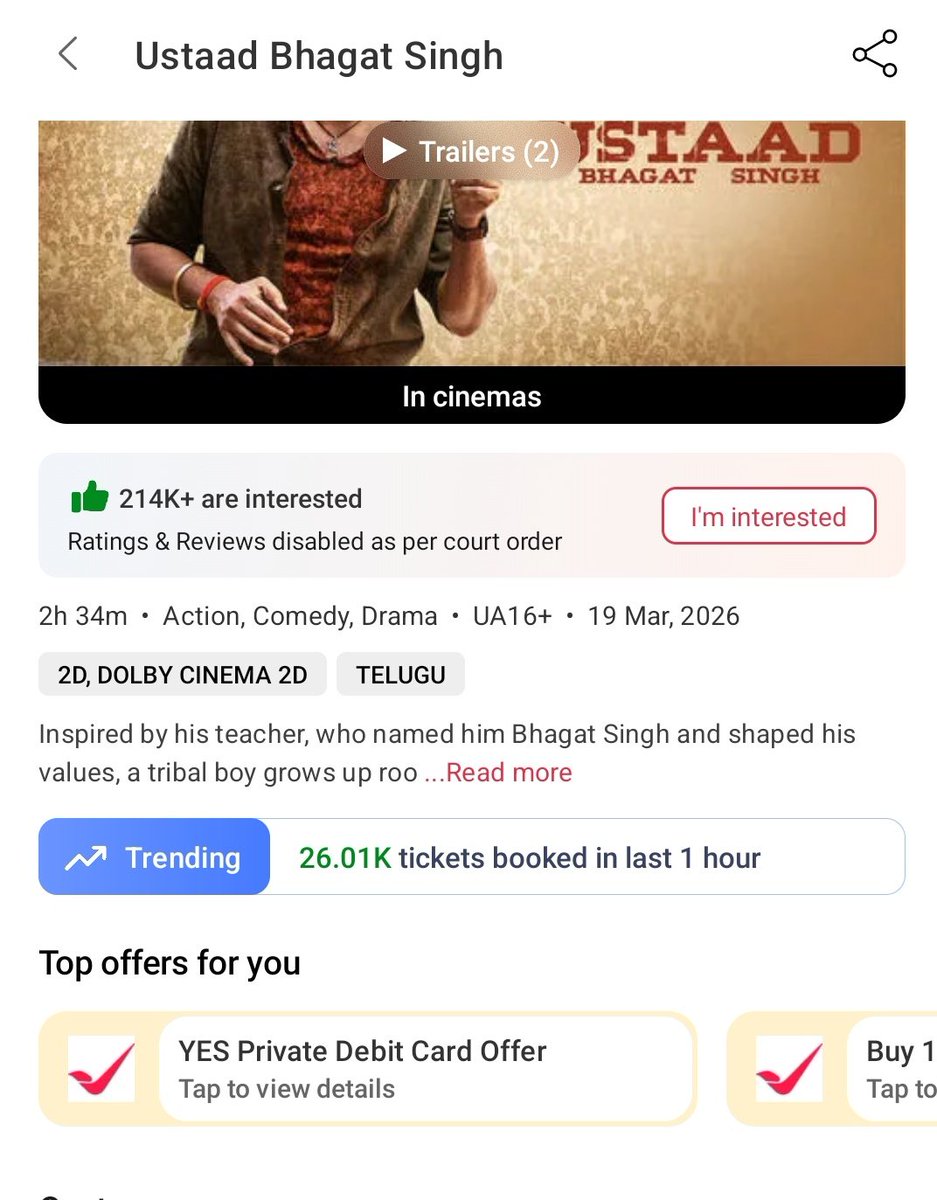 KavuluriT's tweet image. All over Positive Talk ....Bookings are picking up now 🔥🔥🔥🔥  

Happy Ugadi to everyone 

#UstaadBhagatSingh #PawanKalyan #BlockBuster #BMS #trendingtopic #Viral