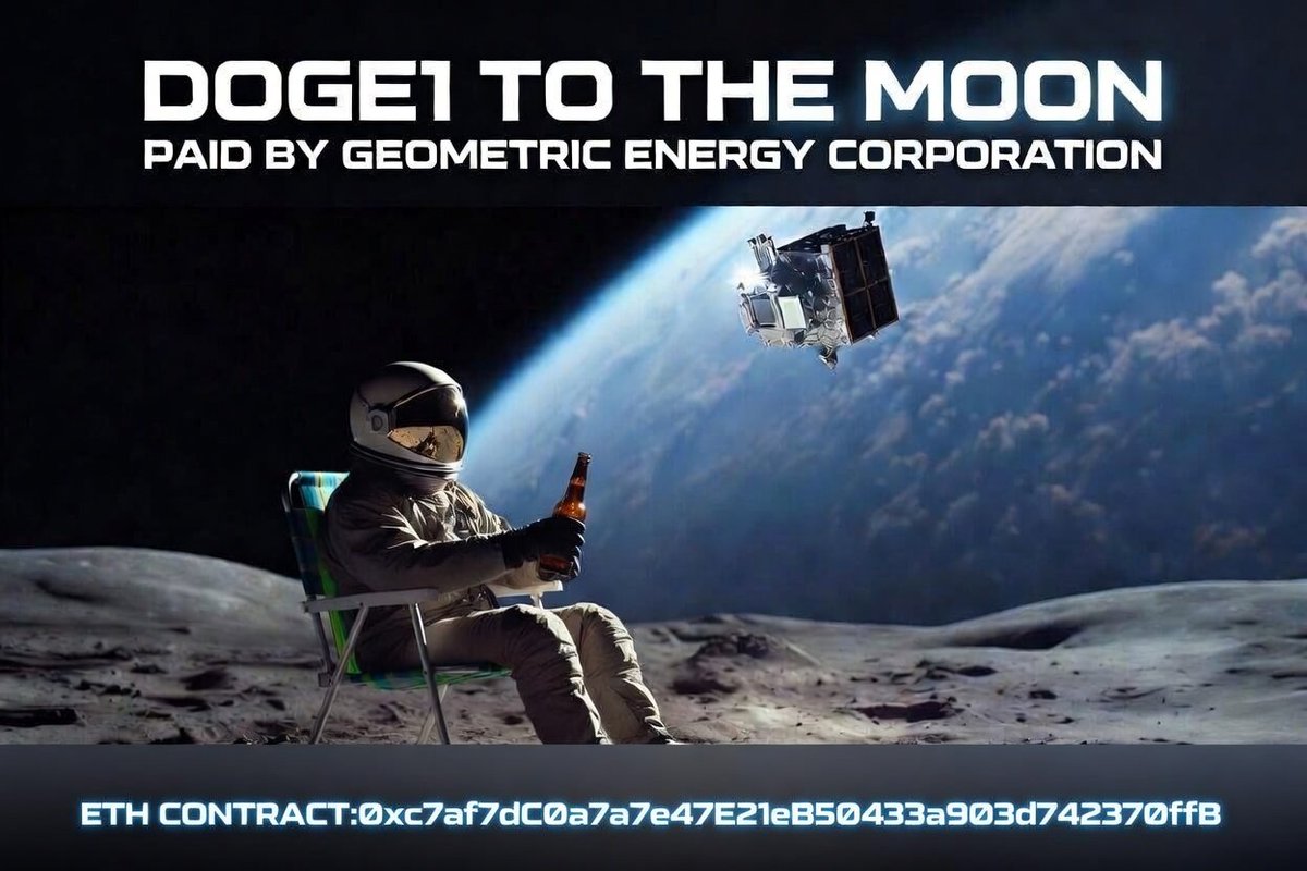DOGE1 TO THE MOON! Astronaut maxing on the moon with a cold one. Mission paid by Geometric Energy Corporation. Peak meme energy 

ETH: 0xc7af7dC0a7a7e47E21eB50433a903d742370ffBWho’s strapped in? 

$DOGE-1