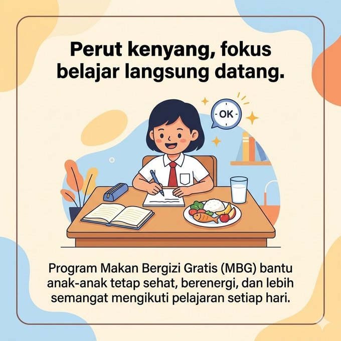 AdelWinny's tweet photo. Anak yang sehat   adalah awal dari generasi yang cerdas. Program Makan Bergizi Gratis   memastikan asupan gizi terpenuhi sehingga mereka tidak lagi lesu saat   belajar. Semangat terus untuk program-program yang peduli pada pendidikan   anak. https://t.co/SmI7Tmq4Sg