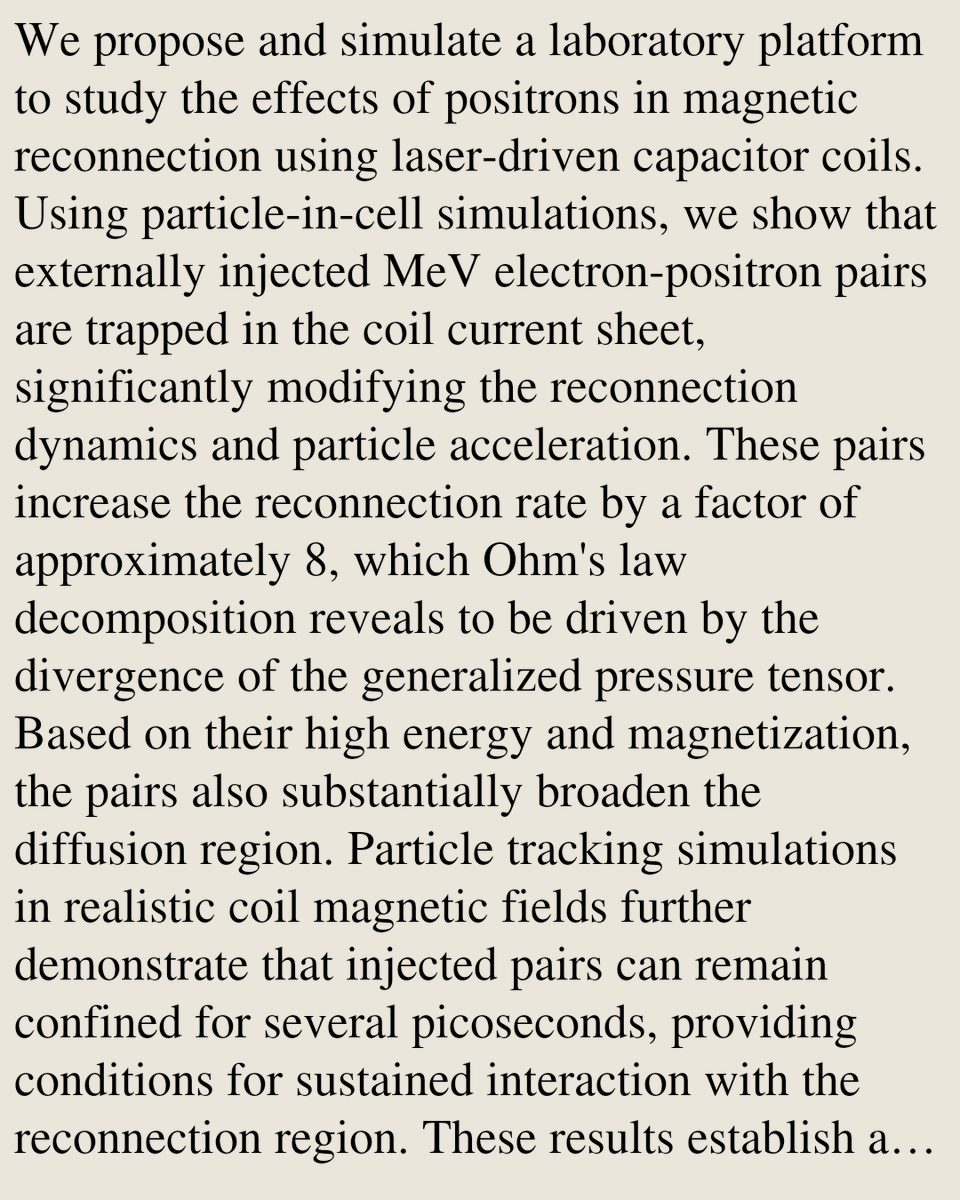 Pair-loaded electron-only magnetic reconnection using laser-driven capacitor coils

Brandon K. Russell, Qian Qian, Rebecca Fitzgarrald, Yang Zhang, Stepan S. Bulanov, Sergei V. Bulanov, Hui Chen, Lan Gao, …
arxiv.org/abs/2603.17127 [𝚙𝚑𝚢𝚜𝚒𝚌𝚜.𝚙𝚕𝚊𝚜𝚖-𝚙𝚑]