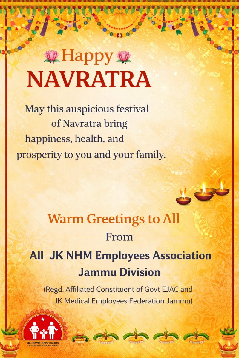 May this auspicious festival bring happiness, health and prosperity to everyone. #NavrataGreetingsToAll <a href="/NHMJK5/">NHM, J&K</a> <a href="/dhs_jammu/">DIRECTORATE OF HEALTH SERVICES JAMMU</a>