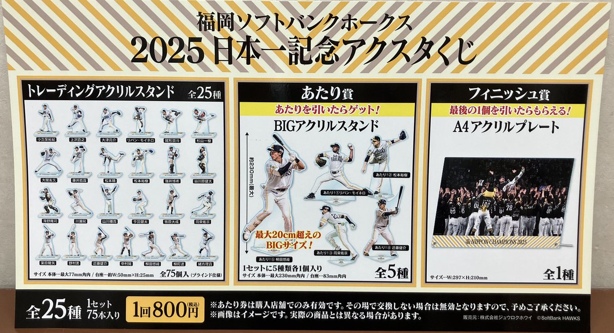 くじ情報】 3月20日10時より『福岡ソフトバンクホークス 2025日本一