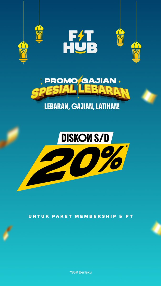 PROMO SPESIAL LEBARAN😍🥳

DISKON HINGGA 20% UNTUK PAKET MEMBERSHIP &amp; PT😱
PROMO TERBATAS😎

KLAIM DISINI SEKARANG👇
fithub.id/free-trial/v3/…