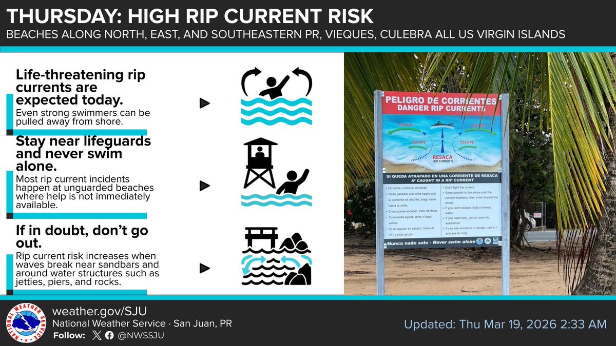 [March 19th] High Rip Current Risk continues in effect. Riesgo Alto de ...