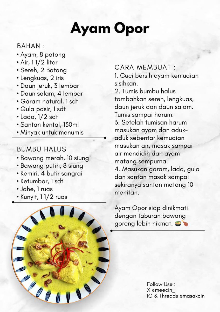 meecin_'s tweet photo. Ayam Opor ala aku dan Resepnya 👩🏻‍🍳 https://t.co/Vbag5aGh5h