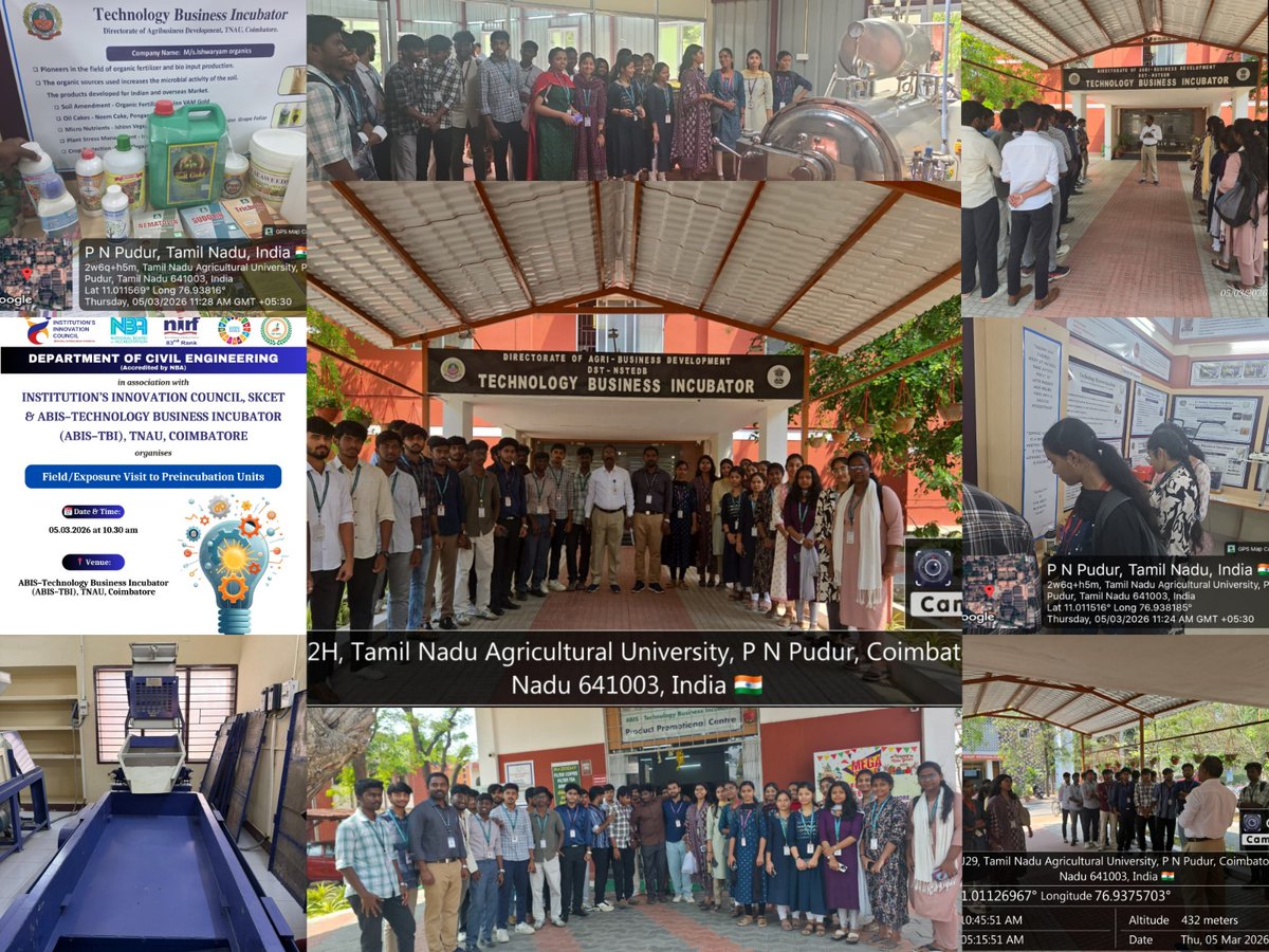 SKCET – Department of Civil Engineering
in association with
SKCET Institution’s Innovation Council (IIC)

Successfully organized a
🚀✨ Field / Exposure Visit to Pre-Incubation Units ✨🚀

🗓 Date: 05.03.2026
🕥 Time: 10.30 AM
📍 Venue: ABIS – Technology Business Incubator