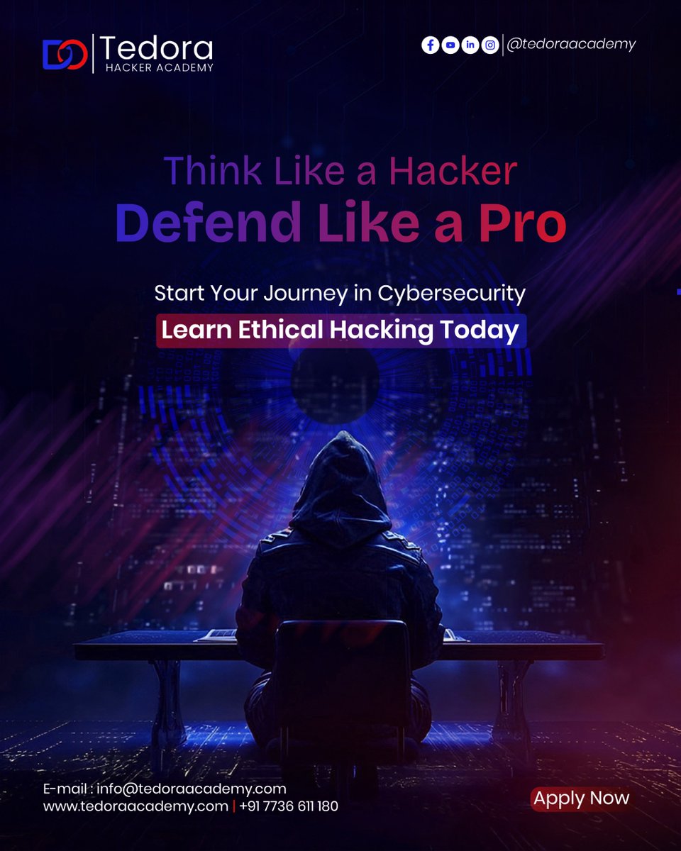 tedora_academy's tweet photo. Hackers don’t break systems…
They break logic. 
Think like a hacker. Defend like a pro. 💻

Join our Ethical Hacking Course &amp; AI Programming Internship at Tedora Hacker Academy 

 Limited seats. Apply now! https://t.co/hh5xCNntI8