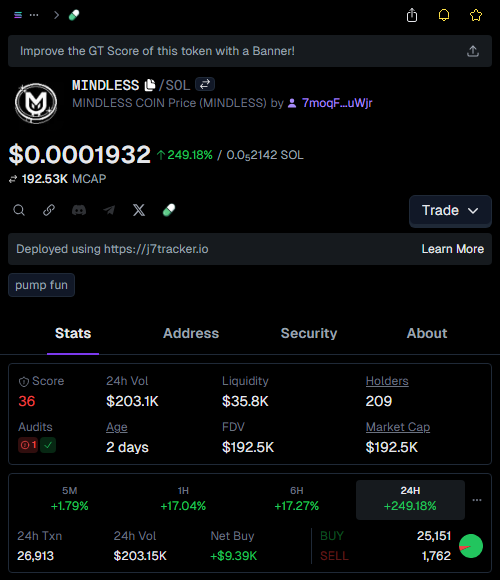 xvic_kn's tweet image. OMG! $MINDLESS just pulled a 10.1X! 🤯
From $15.7k to $158.2k. This is actually happening.
LFG! Never selling my bags. Printing season! 🚀💰🔥

👉 #MINDLESS called at: t.me/pumpZclub/1545…
📈 Chart: gmgn.ai/sol/token/yV7x…

$MINDLESS