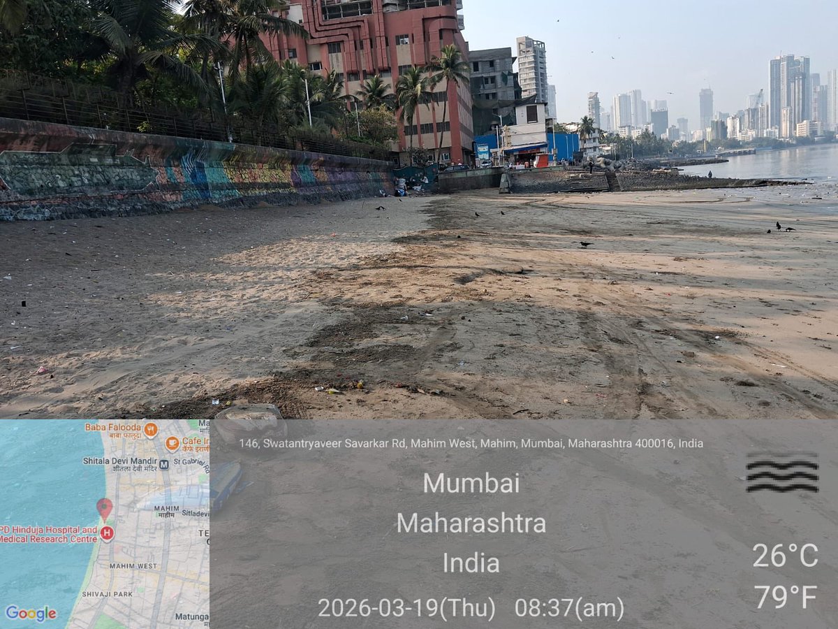 19Mar  under the
leadership of SWM AE Mr Bhoir mahim bay beach cleaned everyday by bmc contractor Sunil and team doing good job to clear garbage from the beach under the supervision of Mahim bay beach committee BE PART OF THE SOLUTION NOT THE POLLUTION