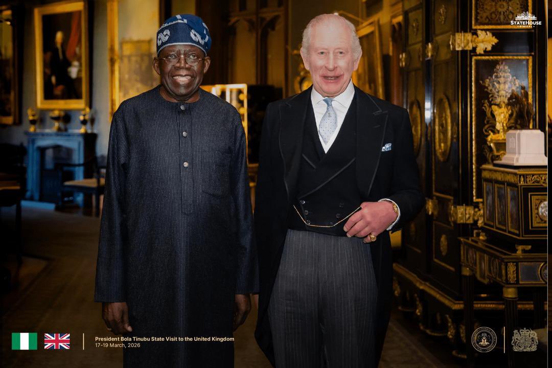 CBMdiaspora's tweet photo. His Majesty King Charles III, Queen, President Bola Ahmed Tinubu and his wife Senator Remi Tinubu in Windsor, reinforcing the strong partnership between Nigeria and the United Kingdom.
#StateVisit #NigeriaUK #PartnershipsThatWork #RoyalVisit #cityboymovementdiaspora https://t.co/0xyPbTCDar