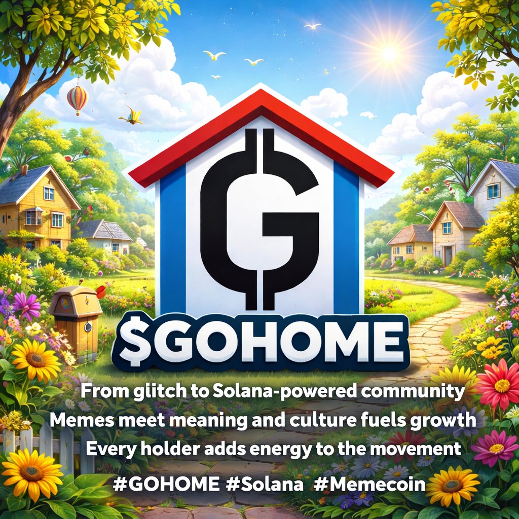 VCryptoInk's tweet image. GM GM CT ☀️ 

$GOHOME isn’t just a token, it’s a spark turned wildfire. From a simple glitch to a thriving Solana-powered community, where memes meet meaning and culture fuels growth. 🚀

@GoHome_Token
 #GOHOME #Solana #Memecoin