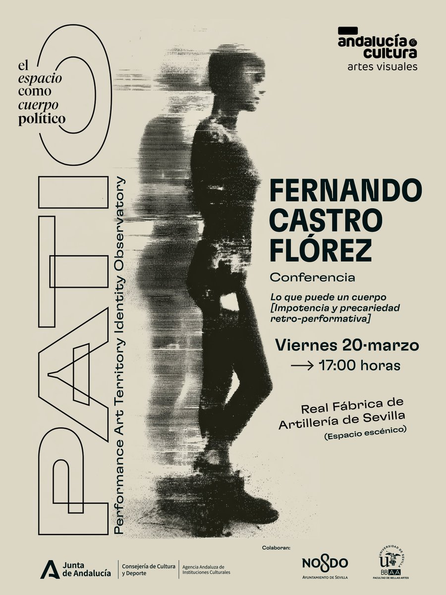 CulturaCuenta's tweet image. Mañana comienza el Encuentro de Artes Vivas #PATIO

17h, Conferencia de Fernando Castro Flórez
18:30h.Performance de iLA (Isidro López-Aparicio) 
19:30h, Videoconferencia-performance de Tania Bruguera

📍Real Fábrica de Artillería #Sevilla 

lajunta.es/6djld

@CulturaAND
