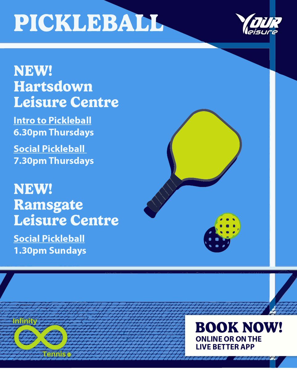 YourLeisureKent's tweet image. Pickleball is a fast-growing sport that blends elements of tennis, badminton and table tennis into one surprisingly addictive game. It’s easy to learn, social to play and great for all fitness levels.
 
Book now:
yourleisure.uk.com/get-the-app/
 
#YourLeisure #Pickleball #StayActive