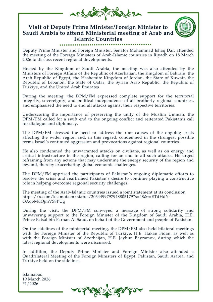Ministry of Foreign Affairs - Pakistan tweet media