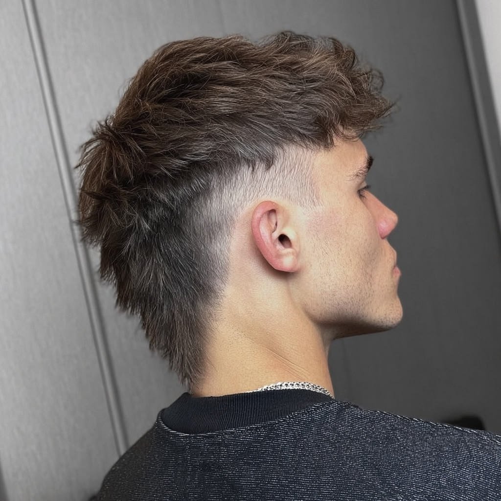 Short textured mullet with a mid skin fade and  V-shaped back - urls.grow.me/g7TzrhvN_H