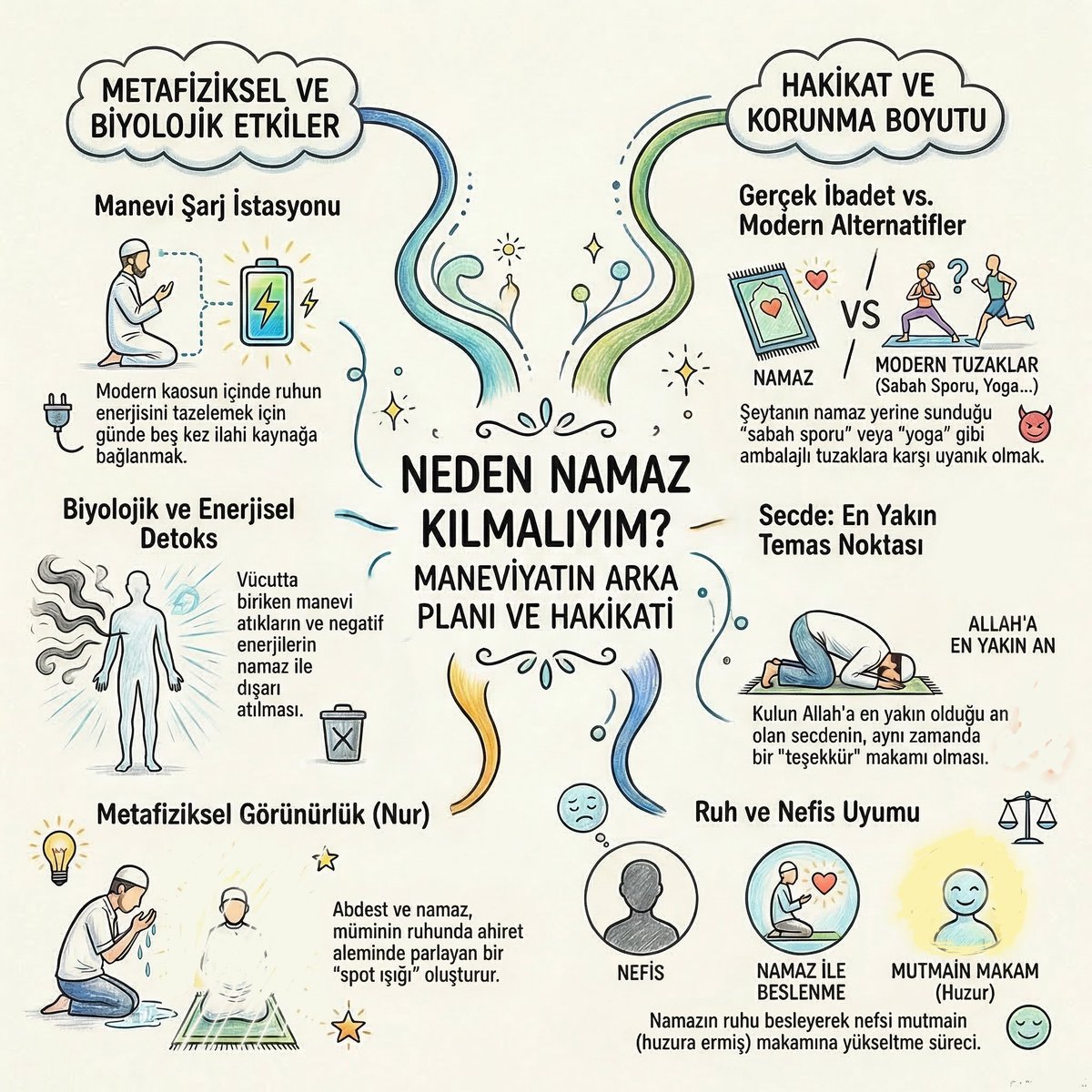 Neden Namaz Kılmalıyım? 
Namaz basit bir ritüel değil; ahir zamanın ağır Deccaliyet frekanslarına karşı ruhun günde 5 kez "şarj" olma ve hücrelerin ilahi frekansla resetlenme operasyonudur! ⚔️🤲