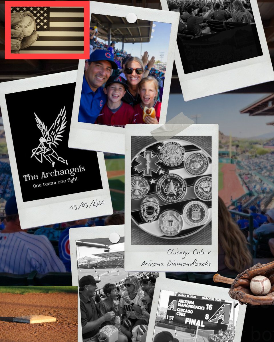 A huge heartfelt THANK YOU to our brother, US Army Soldier, &amp; Commander Tom Eisiminger, for generously donating these amazing tickets for Archangels to share with Service Members and exceeded family members! The Chicago Cubs vs. Arizona Diamondbacks Spring Training game at Salt