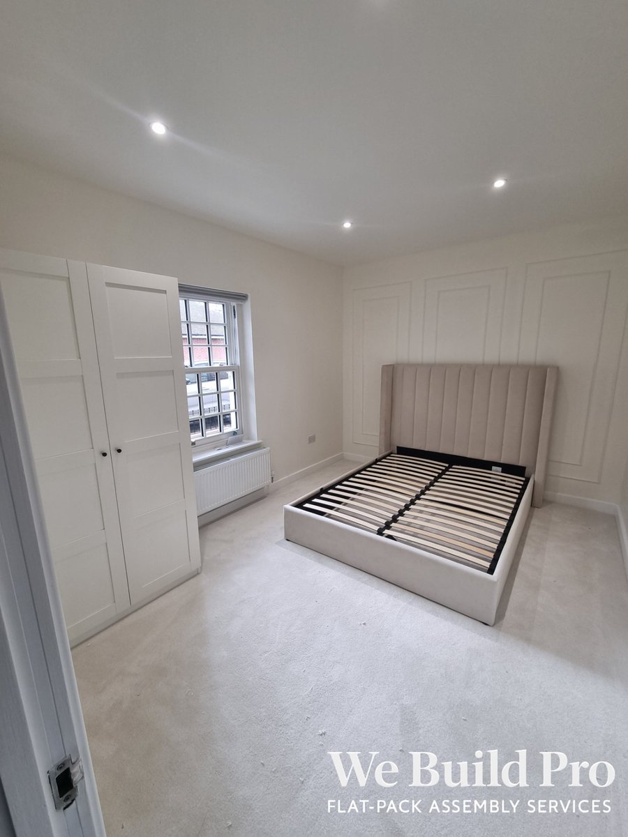 we_build_pro's tweet photo. White upholstered Dusk bed frame, with a channelled headboard, and a @IKEAUK PAX panelled wardrobe.

We Build. So you don't have to.

Need help with yours? DM, call, or WhatsApp 07387 113435 for a free quote.

#WeBuildPro #FlatpackAssembly #BedroomFurniture #BedFrameAssembly https://t.co/0XRx863pv5