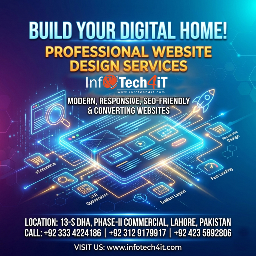 infotech4it4's tweet photo. 📈 Boost Your Business with a Website That Converts Visitors into Customers!

📍 Location: 13-S DHA, Phase-II Commercial, Lahore Pakistan
📞 Call: +92 333 4224186 | +92 312 9179917 | +92 423 5892806
🌐 Visit: https://t.co/jYjSJoBnbx post layout idea or image prompt for this https://t.co/xDmYOvqRgN