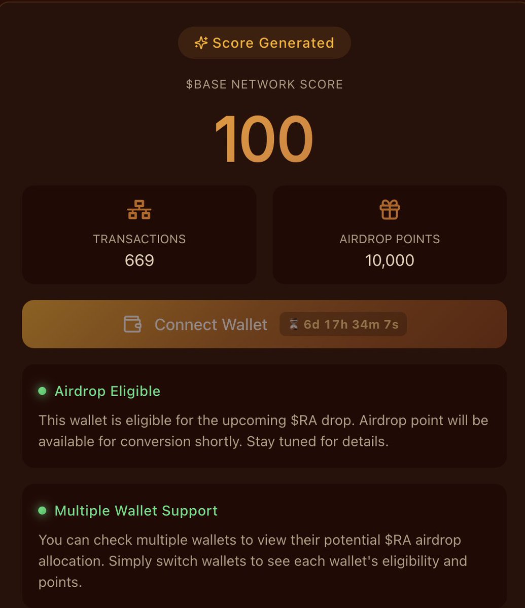 Gm Alpha;
Scan your wallet if you interact with base chain to know if you are eligible for Remote Ai drop..

Only scanned wallet will be count as eligible;

Check below;
theremoteai.xyz/check-score?re…
-paste your wallet address &amp; generate score.