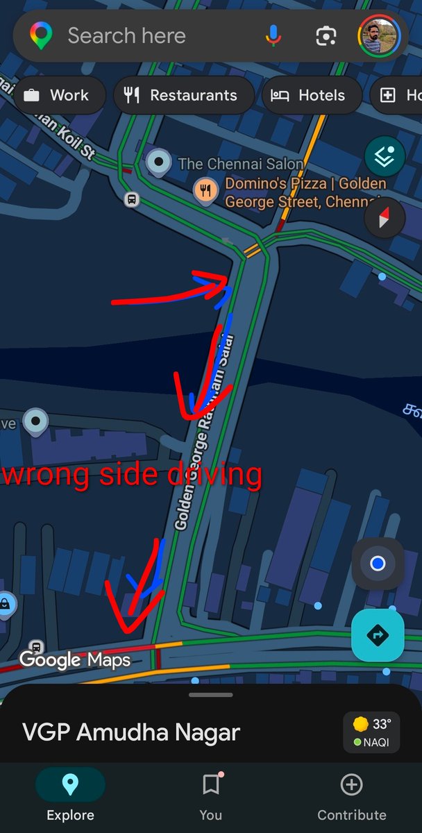 sriramsridar's tweet photo. @ChennaiTraffic Sir. Requesting your daily enforcement to reduce wrong side driving in the areas marked in the map. Lot of two wheeler riders indulge willingly to drive on the wrong side. It's getting very unsafe considering poor road surfaces and conditions. https://t.co/3bqcTkQoqZ
