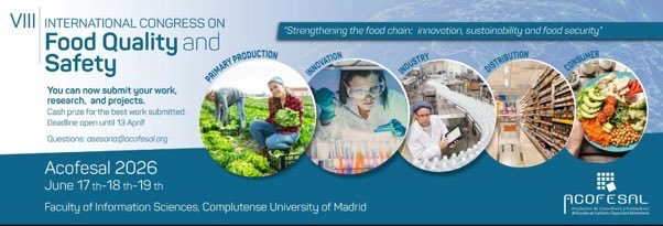 Are you ready ?????

Going on !!!!!

Join us !!!!!!

#June in #Madrid 

VIII #Meeting #FoodSafety and #Quality #ACOFESAL2026

Send us your #investigations and #works