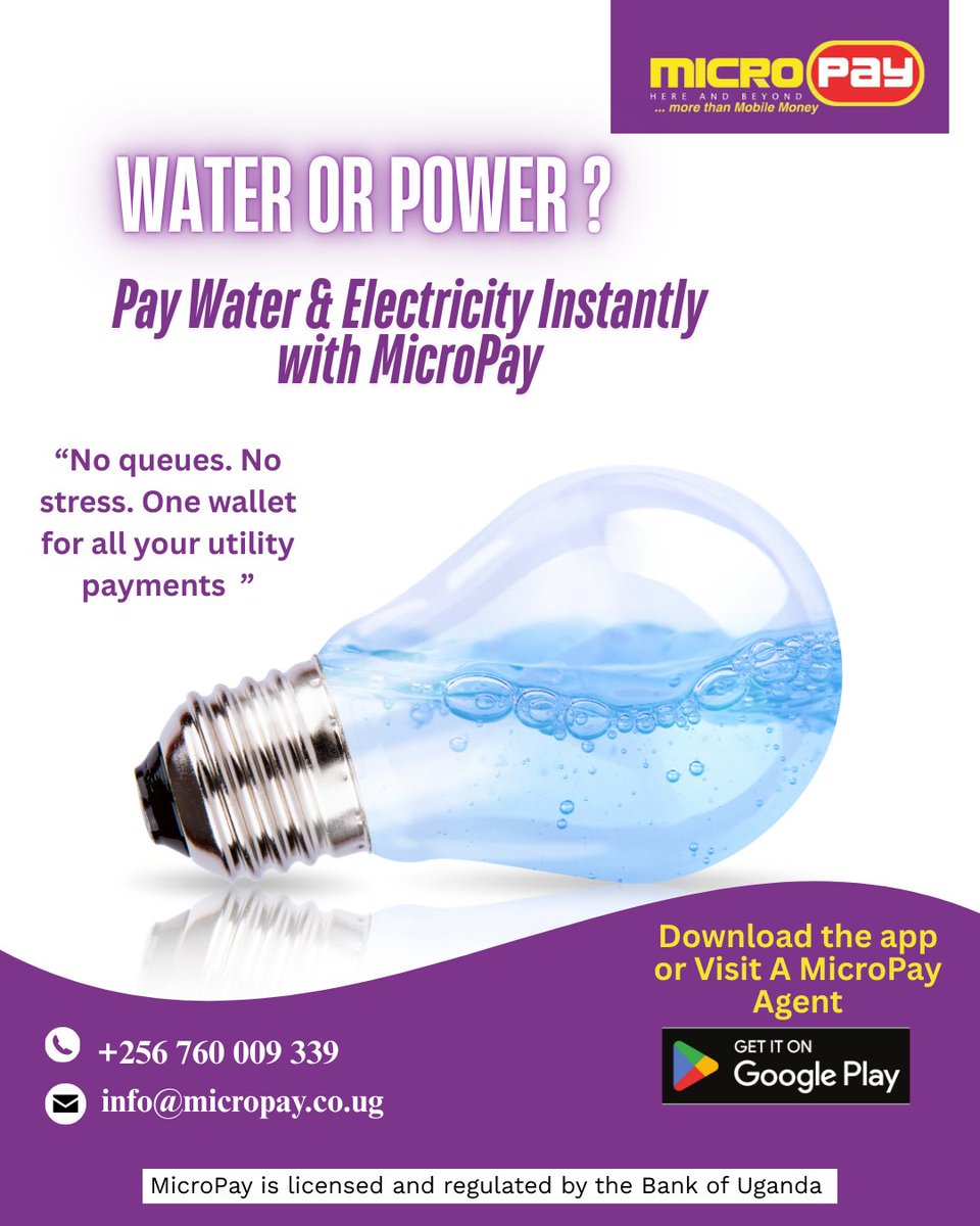 MicroPayug's tweet image. Whether it's water or power, don't let a bill payment interrupt your flow. With MicroPay, you can settle your utilities instantly from one wallet. No queues, no stress—just more time for what matters.
Download the MicroPay app on Google Play or visit an agent today 
#Micropay