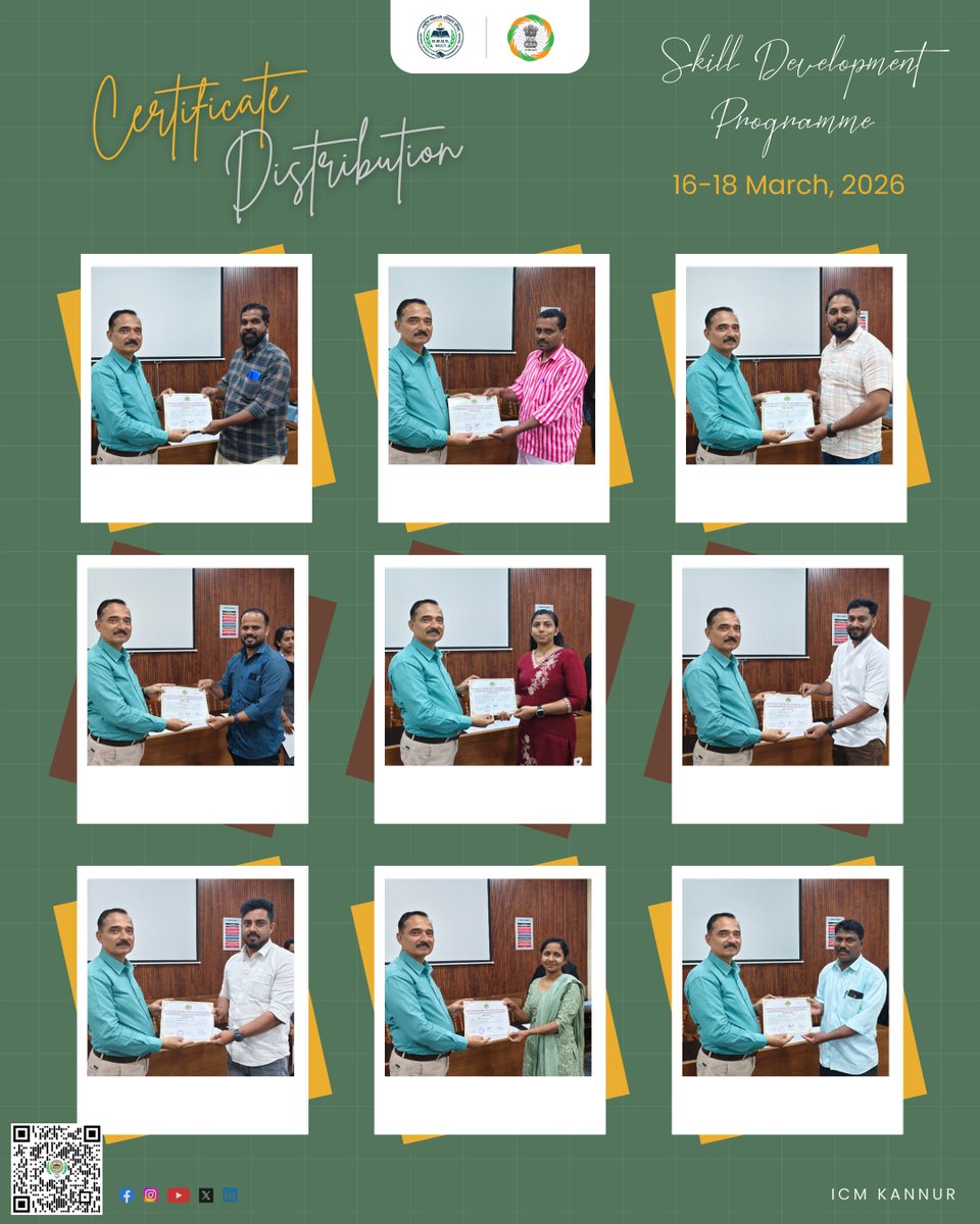 TrainingIcm's tweet image. Participants of the Skill Development Programme received their certificates, marking the successful completion of a journey filled with learning and growth.

#ICMKannur #CelebratingSuccess #CooperativeGrowth #empoweringcooperatives