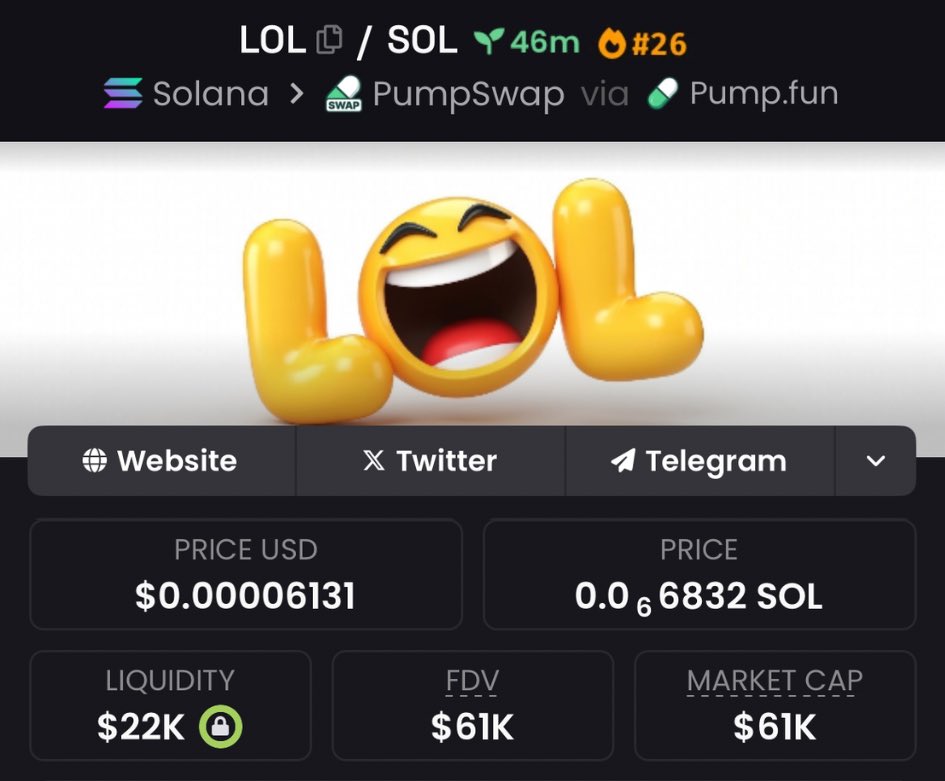 Mcap_Sniper's tweet image. Spotted $LOL at $61K Mcap in my alpha Tg

34q2KmCvapecJgR6ZrtbCTrzZVtkt3a5mHEA3TuEsWYb

#LOL #memecoin #solana